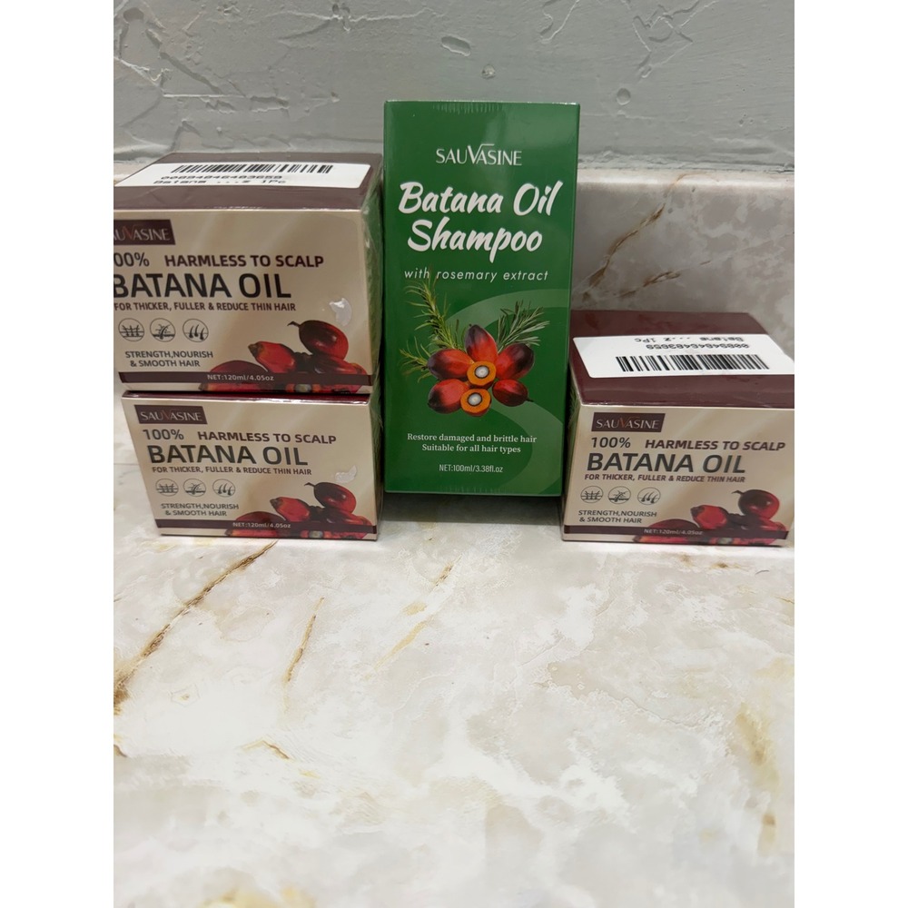 Sauvasine Batana Oil 3pk & Rosemary Shampoo Set for Thicker Fuller Hair Growth